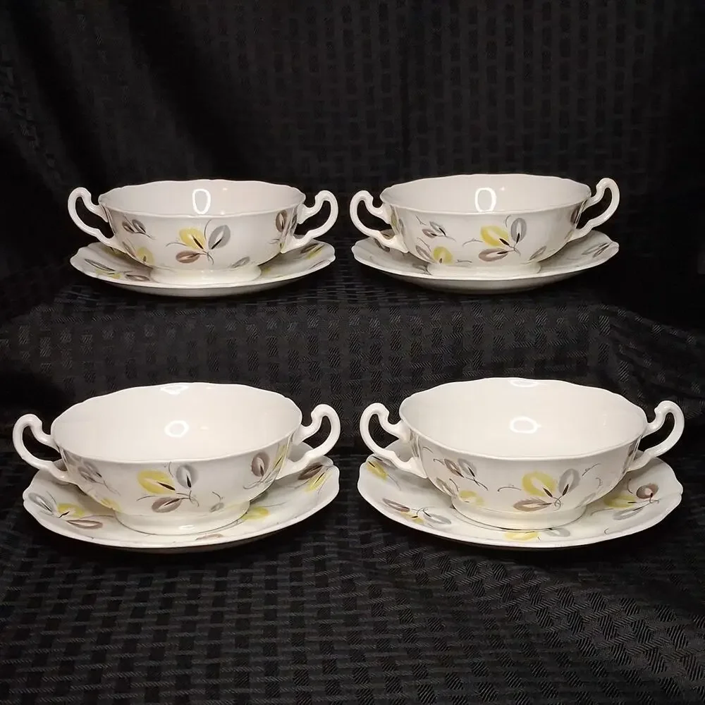 ADDERLEY Fine Bone China England-Carnival 4 Sets Flat Cream Soup Bowl and Saucer